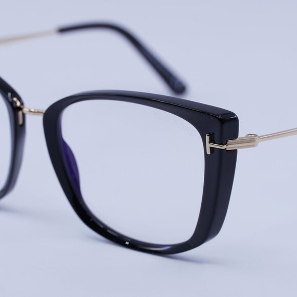 Tom Ford FT5816-B 001 Eyeglasses Shiny Black/Gold 53mm Cat Eye Frame - Picture 8 of 10